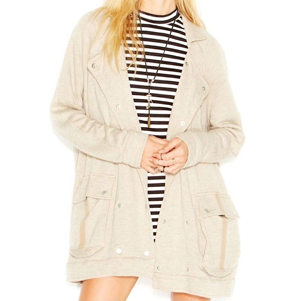 Free People Linen Blend Double Breasted Slouchy Jacket in Beige Size Small